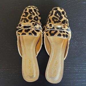 Lilly Pulitzer Leopard Print Mules with Gold Accents